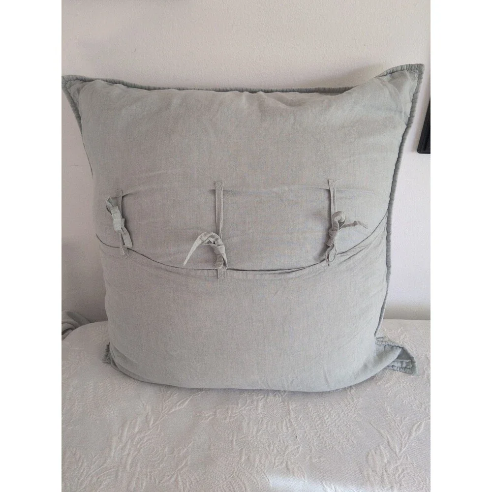 Restoration Hardware Belgian Linen Euro Feather Down Pillow+ Sham Fog Gray/Blue